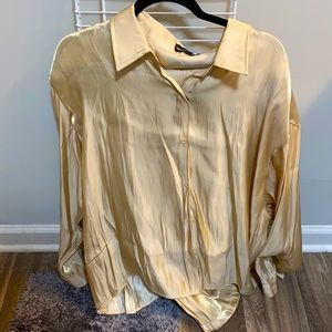 Pretty little thing champagne 2 piece silk pants suit